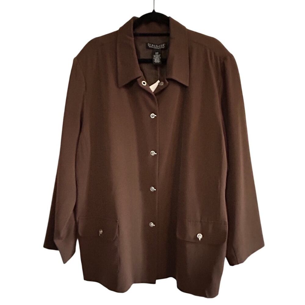 DIALOGUE NWT Women's Brown Jacket Unique Closure Size 24W